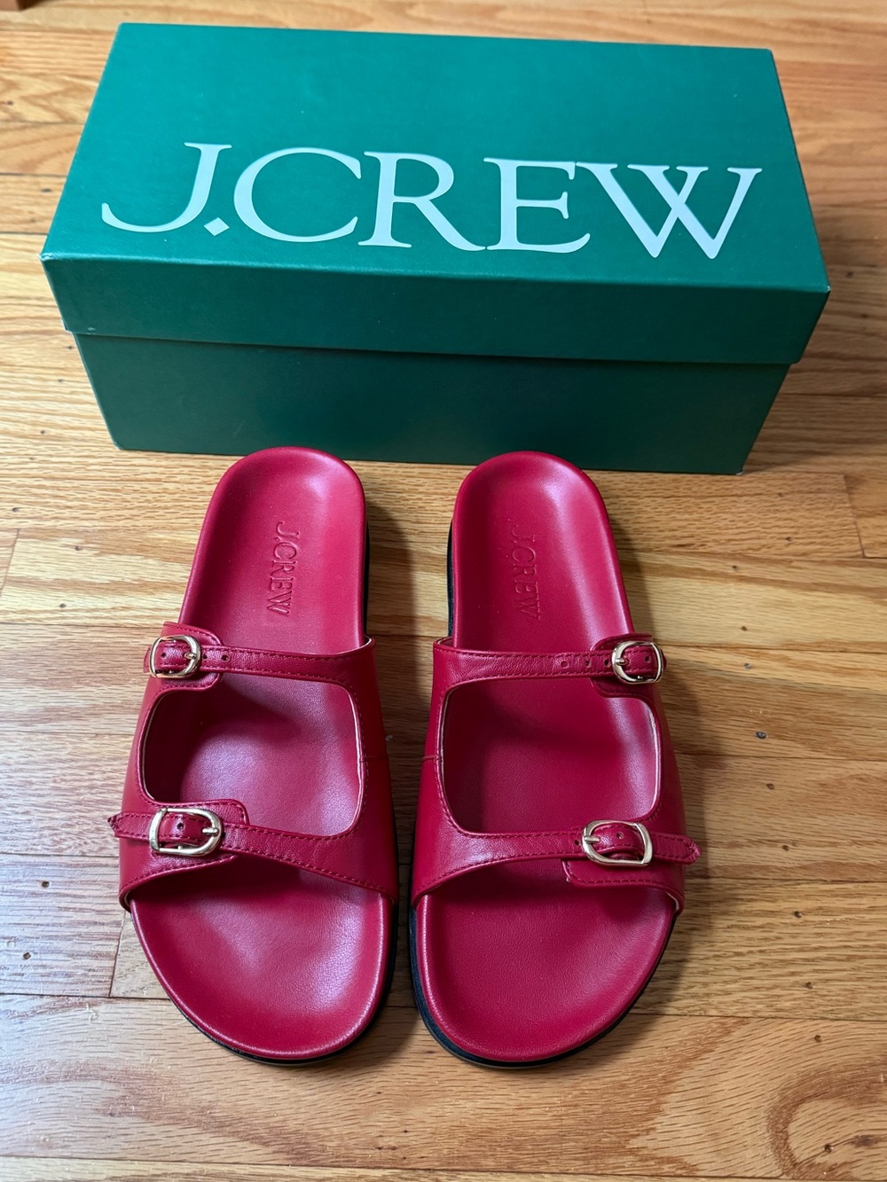 J. Crew Women’s Leather Double Strap Slide Sandal Persian Red size 7.5 NWT